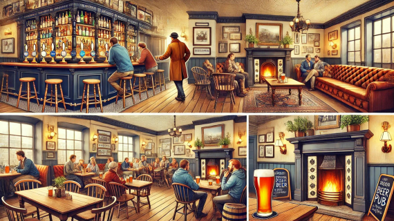A cozy and bustling traditional British pub