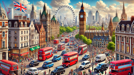 A vibrant and bustling scene of central London