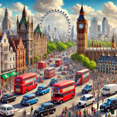 A vibrant and bustling scene of central London