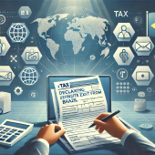An illustration of a person filling out tax forms